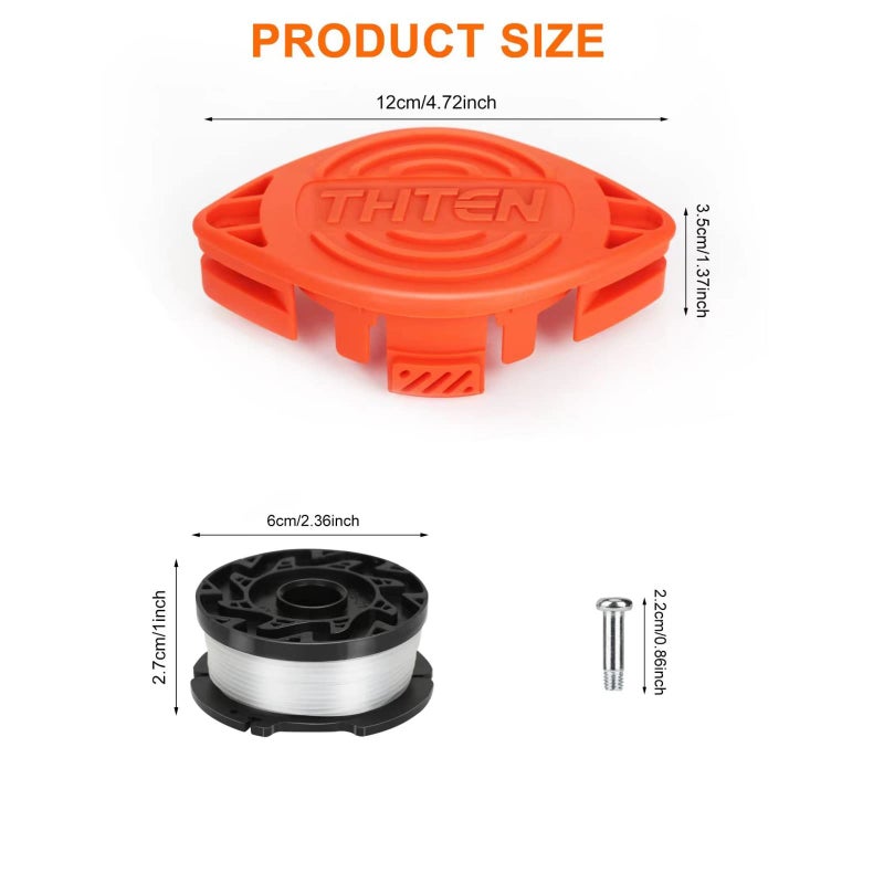THTEN AF-100 String Trimmer Spool Compatible with Black and Decker GH600 GH900 LST201 LSTE525 BESTA510 30ft 0.065" Refills Line AFS Weed Eater Edger with RC-100-P Spool Cap Covers 6+2 - Image 2